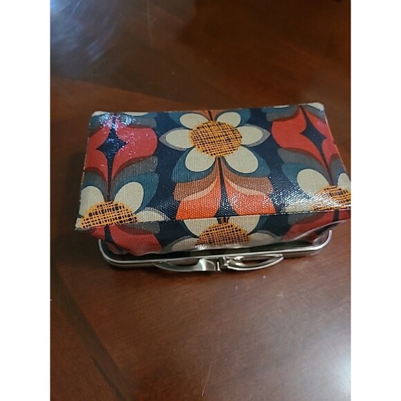 Fossil Key-Per Brown Floral Make Up/travel With Mirror Metal Snap 6.5"x4"x2" - Picture 4 of 9